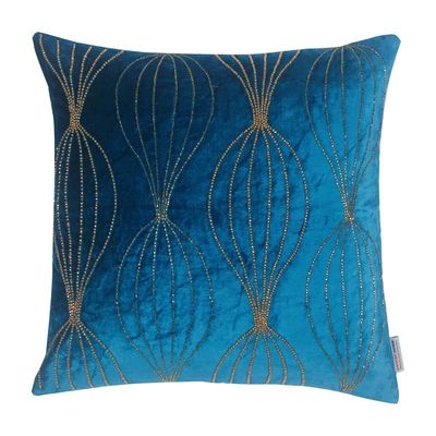 Edria Viscose Velvet Beaded Decorative 
  Filled Cushion 
  45x45CM 
  6149321 Dark Teal