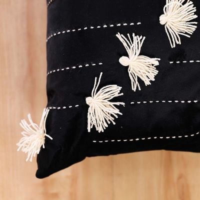 Alaina Diagonal Tassels Filled Cushion 45X45 Black