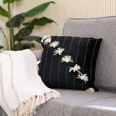 Alaina Diagonal Tassels Filled Cushion 45X45 Black