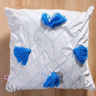 Alaina Geometic Tassles Filled Cushion 45X45 White