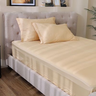 Solace 3-Piece 300 TC Queen Fitted Sheet Set-150x200+30 cm-Beige