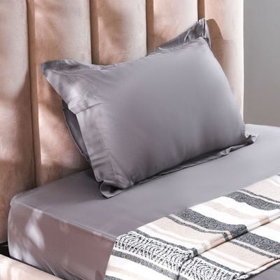 Solace 2-Piece 300 TC Single Fitted Sheet Set-120x200+25 cm-Grey