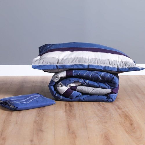 Avenue 3-Piece Single Plush Comforter Set-150x230cm-Blue