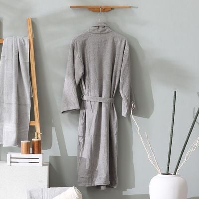 Essential Shawl Collar Cotton Bathrobe Large Grey