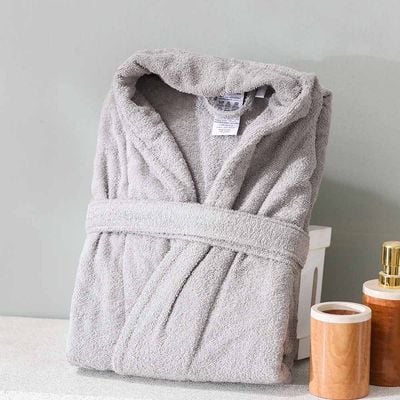 Essential Shawl Collar Cotton Bathrobe Large Grey