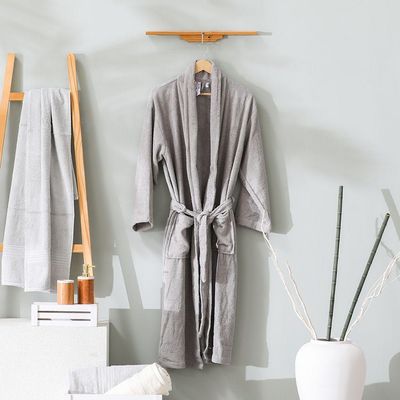 Essential Shawl Collar Cotton Bathrobe Large Grey