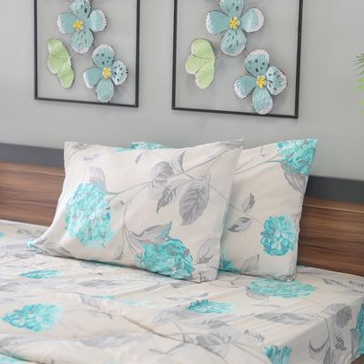 Plush Hydrangea 4-Piece Queen Comforter Set 228X254 Cm Green