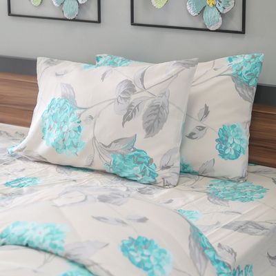 Plush Hydrangea 4-Piece Queen Comforter Set 228X254 Cm Green