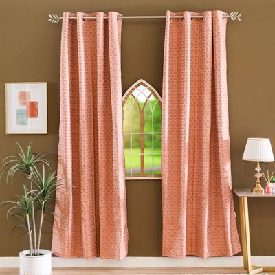 Trellis Jacquard Curtain 2-Piece Set 135X270 Cm - Red