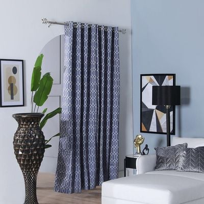 Orion Jacquard Curtain 2-Piece Set 135X240 Cm - Navy Blue