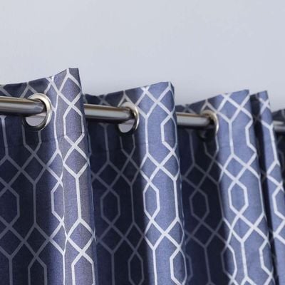 Orion Jacquard Curtain 2-Piece Set 135X240 Cm - Navy Blue