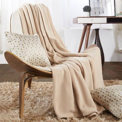 Sterling Solid Printed Polar Fleece Blanket 150X200 Cm Beige