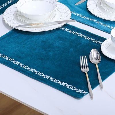 Gracie Zari Embroidery Velvet Placemat 35x45 Cm Blue Silver