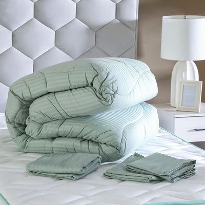 KL Satin Stripe 10-Piece King Comforter Set 240x260 Cm Sage