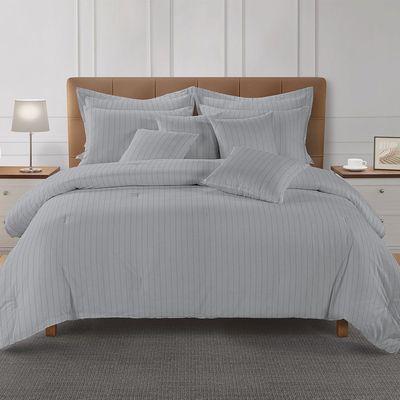 Delight Stripe Jacquard 10- Piece Super King Comforter BIAB Set 260x260 Cm Grey
