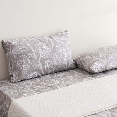 AW23 Albany Dahlia King 3-Piece Fitted Sheet Set 180x200 Cm Silver