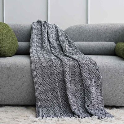 AW23 Takisha Woven Cotton Throw 127x154 Cm Navy blue