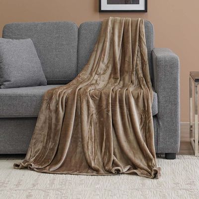 AW23 Solid Flannel Double Blanket 200x200 Cm Light Brown