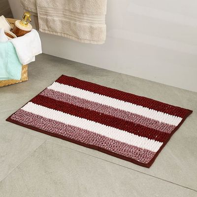 AW23 Yarn Dyed Multi Stripe Bath Mat 40x60 Cm Burgandy