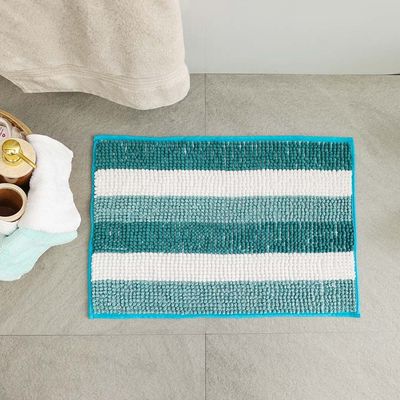 AW23 Yarn Dyed Multi Stripe Bath Mat 40x60 Cm Aqua