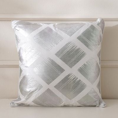 Majestic Checks Foil Printed Filled Cushion 45x45 Cm Silver