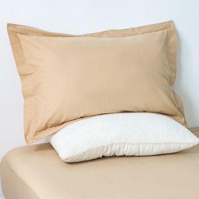 Bliss 2-Piece 144 Tc Cotton Twin Fitted Sheet Set 120 X 200 + 25 Cm,50 X 75 Cm Beige