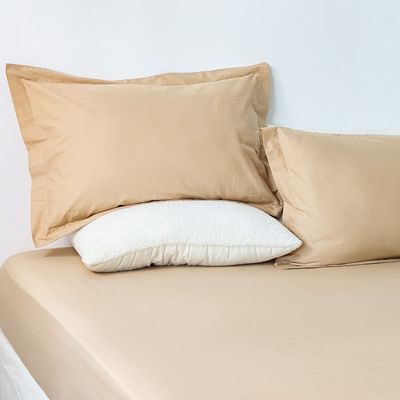 Bliss 3-Piece 144 Tc Cotton Queen Fitted Sheet Set 160 X 200 + 35 Cm,50 X 75 Cm Beige