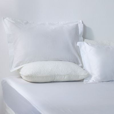 Serene 3-Pc Cotton Queen Fitted Sheet Set - White - 160x200 + 35 cm, 50x75 cm 