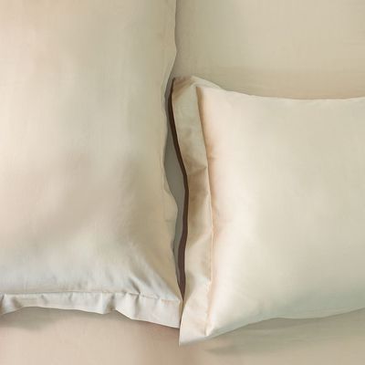 Serene 3-Pc Cotton Queen Fitted Sheet Set - Beige - 160x200 cm + 35 cm, 50x75 cm 