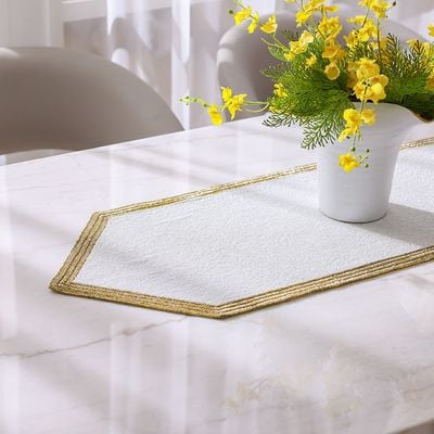 Ramadan Beaded Runner - White/Gold - 38x120 CM 