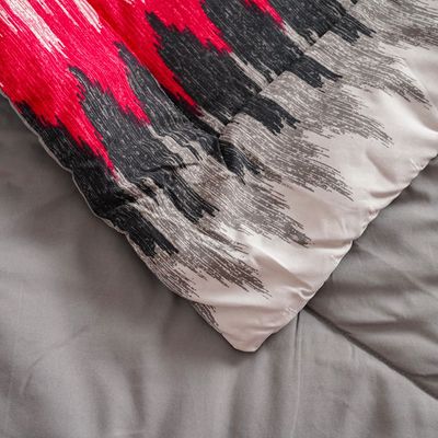 Plush-Queen Bed Comforter Set Of 4 Ikat Red 1 X Qb Comforter - 228X254 Cm; 1 X Fitted Sheet - 160X200+30 Cm; 2 X Pillow Case - 50X75 Cm 