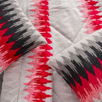Plush-Queen Bed Comforter Set Of 4 Ikat Red 1 X Qb Comforter - 228X254 Cm; 1 X Fitted Sheet - 160X200+30 Cm; 2 X Pillow Case - 50X75 Cm 
