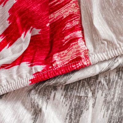 Plush-King Bed Comforter Set Of 4 Ikat Red 1 X Kb Comforter - 228X254 Cm; 1 X Fitted Sheet - 180X200+30 Cm; 2 X Pillow Case - 50X75 Cm 