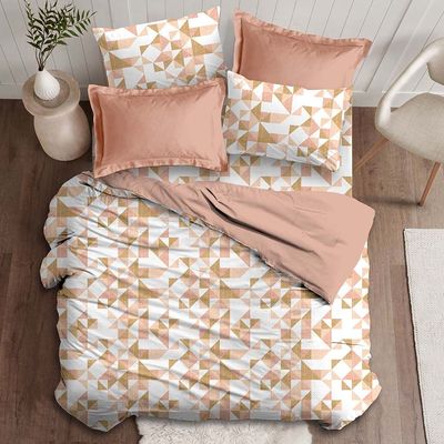 Plush-Single Bed Comforter Set Of 3 Rhombus Peach 1 X Sb Comforter - 150X230 Cm; 1 X Fitted Sheet - 120X200+30 Cm; 1 X Pillow Case - 50X75 Cm 
