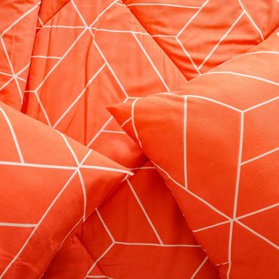 Plush-Queen Bed Comforter - Set of 4 - Prism - Rust - 1xComforter/ 1xFitted Sheet/ 2xPillow Case 