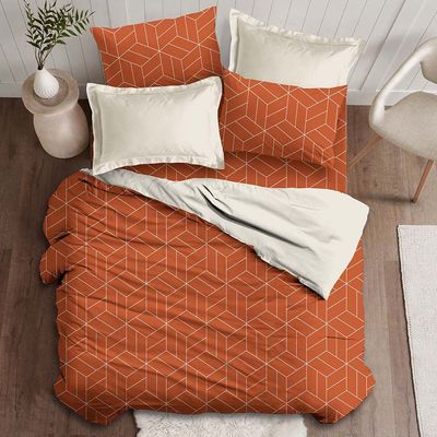 Plush-Queen Bed Comforter Set Of 4 Prism Rust 1 X Qb Comforter - 228X254 Cm; 1 X Fitted Sheet - 160X200+30 Cm; 2 X Pillow Case - 50X75 Cm 