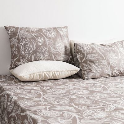 Albany Fitted King Bed Sheet Set - Dahlia Brown/Silver - 180x200+30 Cm/50x75+15 cm (ANU-DUB-033 C)