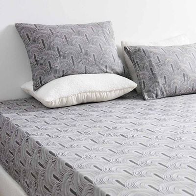 Albany Fitted King Bed Sheet Set - Scallop Grey - 180x200+30 cm/50x75+15 cm (ANU-DUB-034 C)