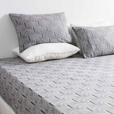 Albany King Bed Fitted Sheet Set 180X200+30 Cm/50X75+15 Cm Scallop Grey (ANU-DUB-034 C)