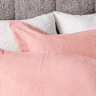 Mystique 6-Pc Waffle Box Jacquard Super King Size BIAB Comforter Set - White/Pink - 260x260 CM