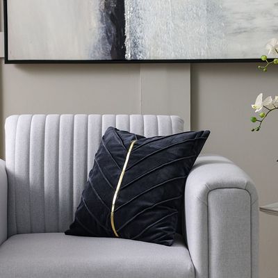 Gleam Velvet Cushion with Golden Tape - Black - 45x45 cm 