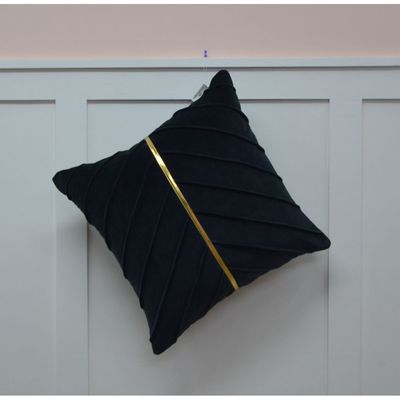 Gleam Velvet Cushion With Golden Tape Black 45X45Cm (Fsi/04)