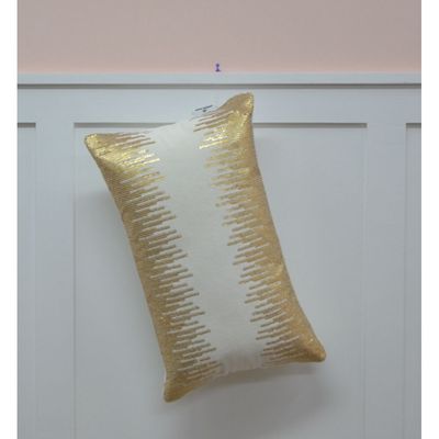 Gleam Cotton Velvet Cushion With Sequence Work Off White 30X50Cm (Fsi/25)