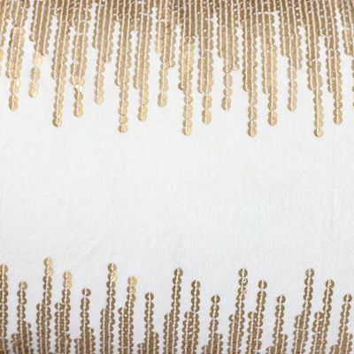 Gleam Cotton Velvet Cushion with Sequence Work - Off White/Gold - 30x50 cm 