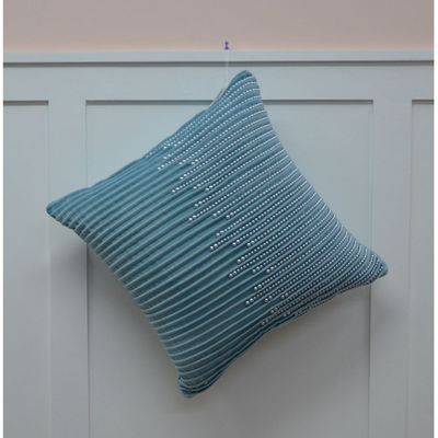 Gleam Cotton Velvet Cushion With Moti Hand Work Light Blue 45X45Cm (Fsi/06)