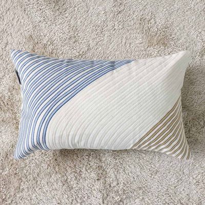 Gleam Cotton Velvet Cushion with Aari Work/Machine Embed - Off White - 30x50 cm 