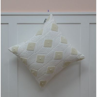 Gleam Cotton Duck Cushion With Moti Hand Work Off White 45X45Cm (Fsi/10)