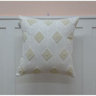 Gleam Cotton Duck Cushion With Moti Hand Work Off White 45X45Cm (Fsi/10)