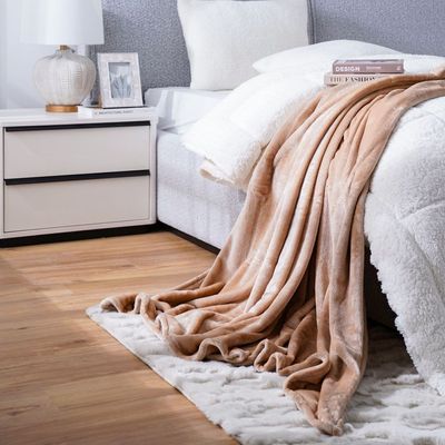 Micro Flannel Blankets Double 220X240Cm Beige