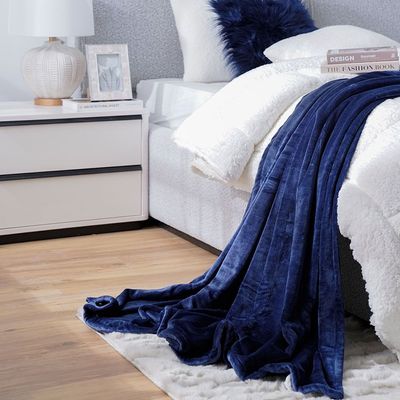 Micro Flannel Blankets Double 220X240Cm Navy